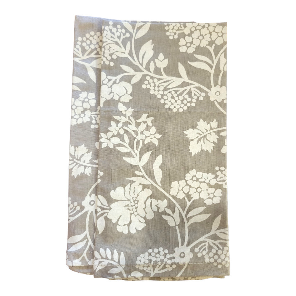 NEW Gray and Cream Linen Floral Napkins (Set of 2)